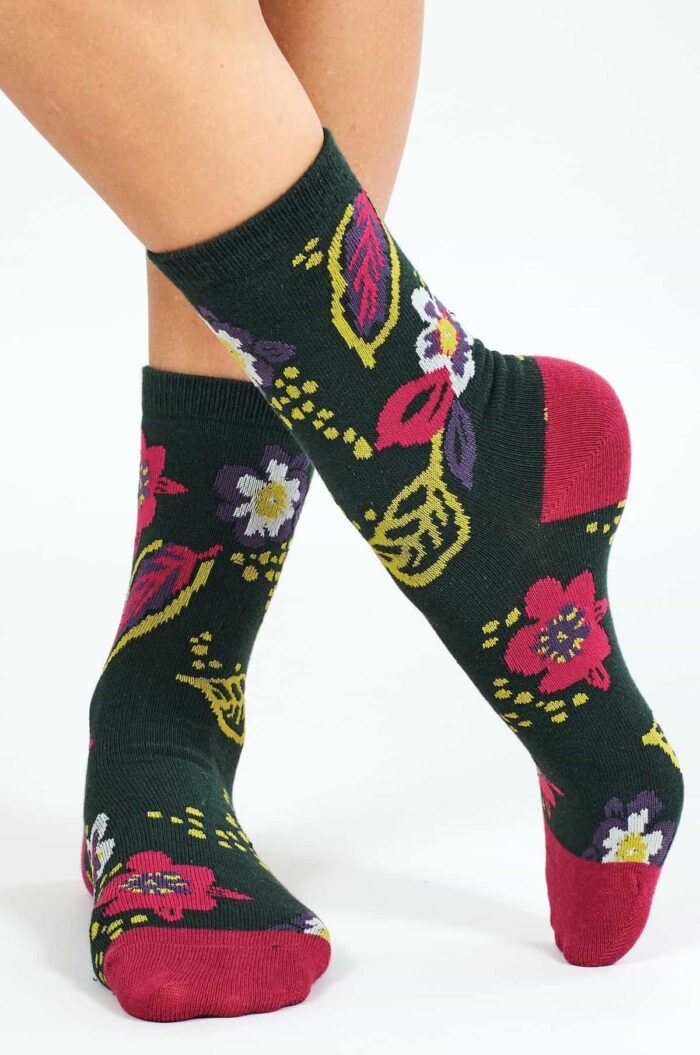 Nomads Dámske ponožky z bio bavlny Floral zelené