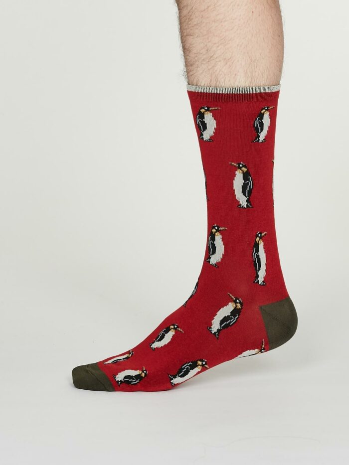 Thought Pánske bambusové ponožky Penguin červené
