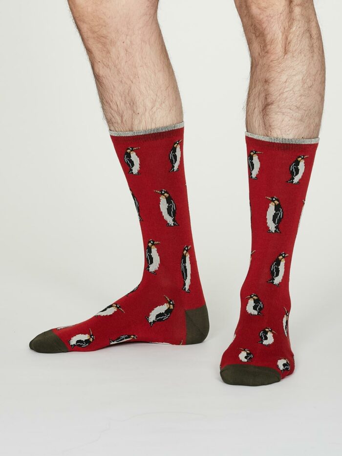 Thought Pánske bambusové ponožky Penguin červené