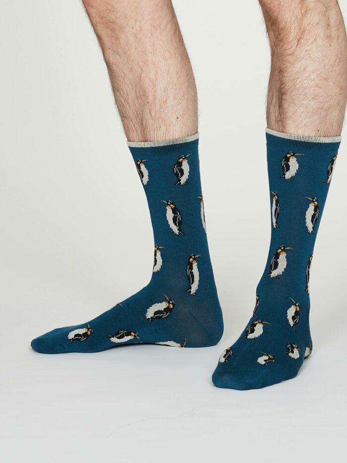 Thought Pánske bambusové ponožky Penguin modré