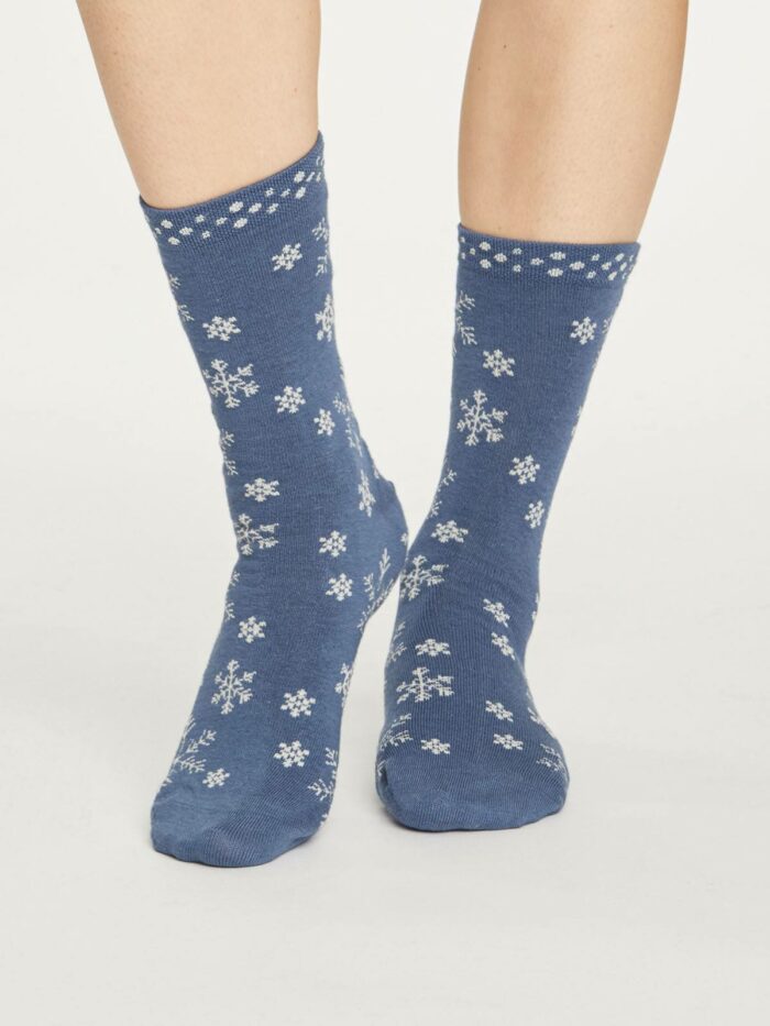 Thought Dámske bambusové ponožky Snowflake modré