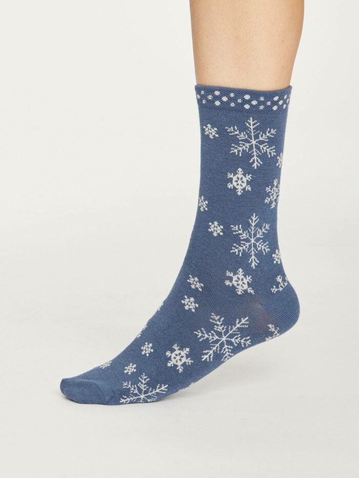 Thought Dámske bambusové ponožky Snowflake modré