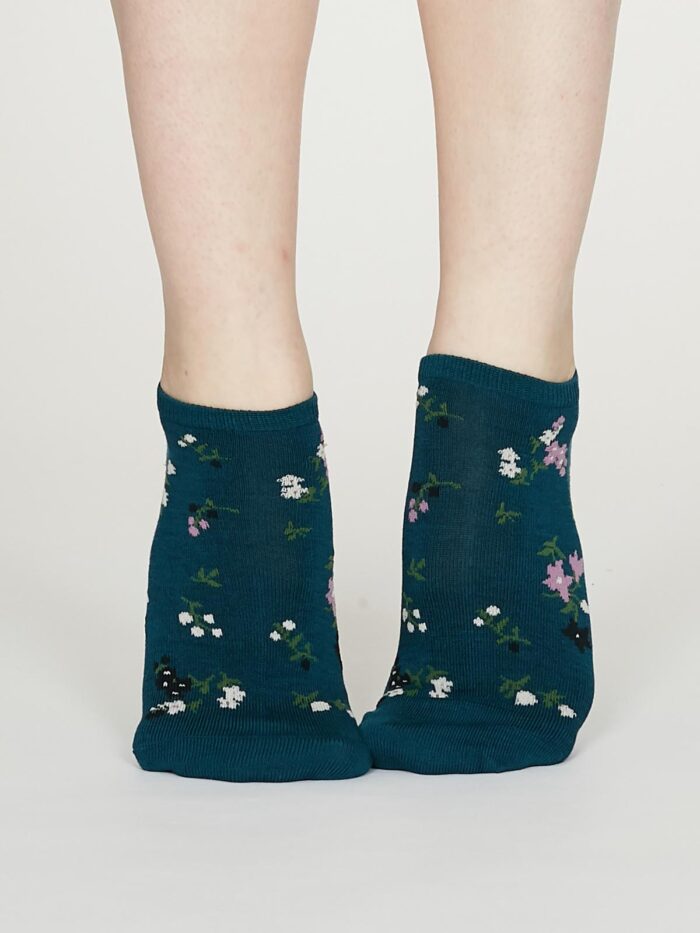 Thought Dámske kotníkové ponožky Flowery zelené