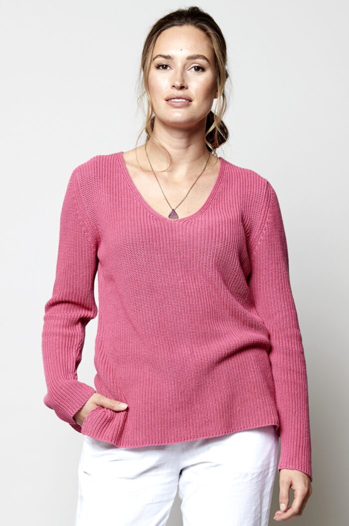 Nomads Rebrovaný sveter ružový z bio bavlny