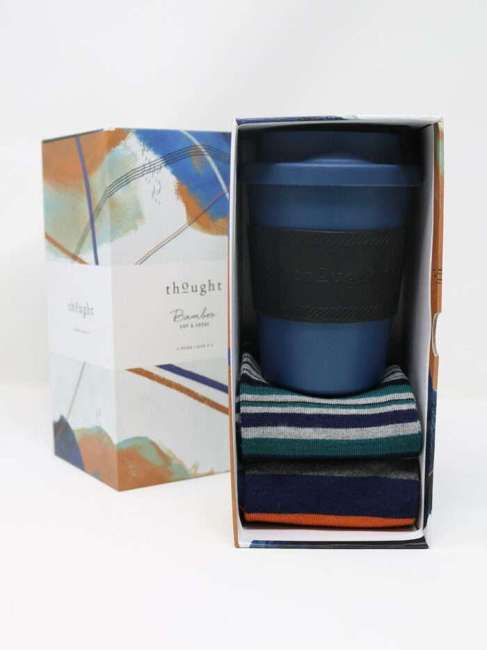 Thought msg denim blue jude pla bamboo coffee cup socks gift box in denim blue 1 1