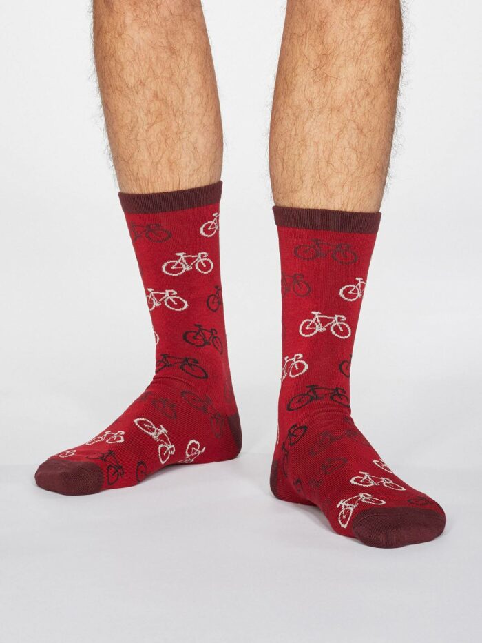 Thought Pánske bambusové ponožky Zachary Bicycle červené