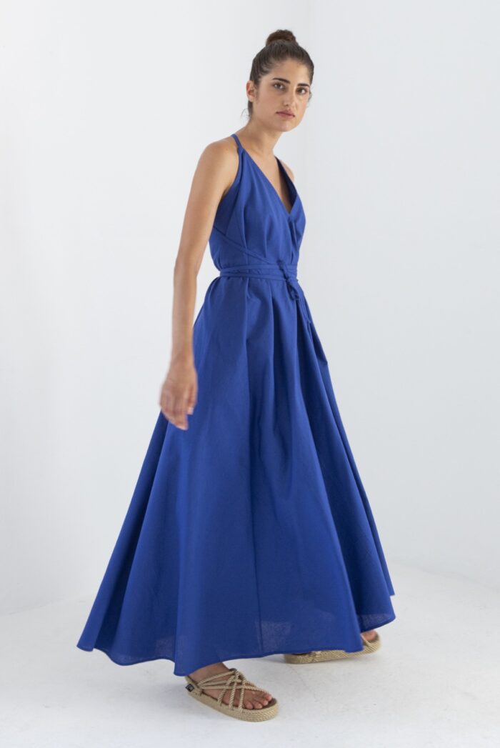 Suite13 Maxi šaty Daphne Mazarin Blue s ľanom