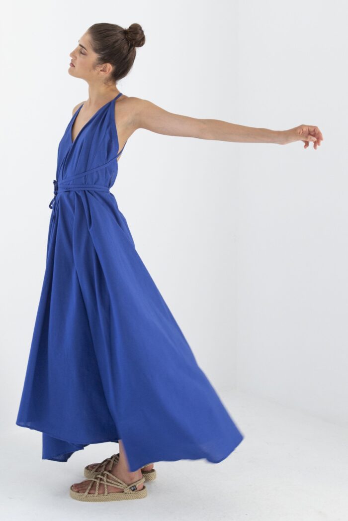 Suite13 Maxi šaty Daphne Mazarin Blue s ľanom
