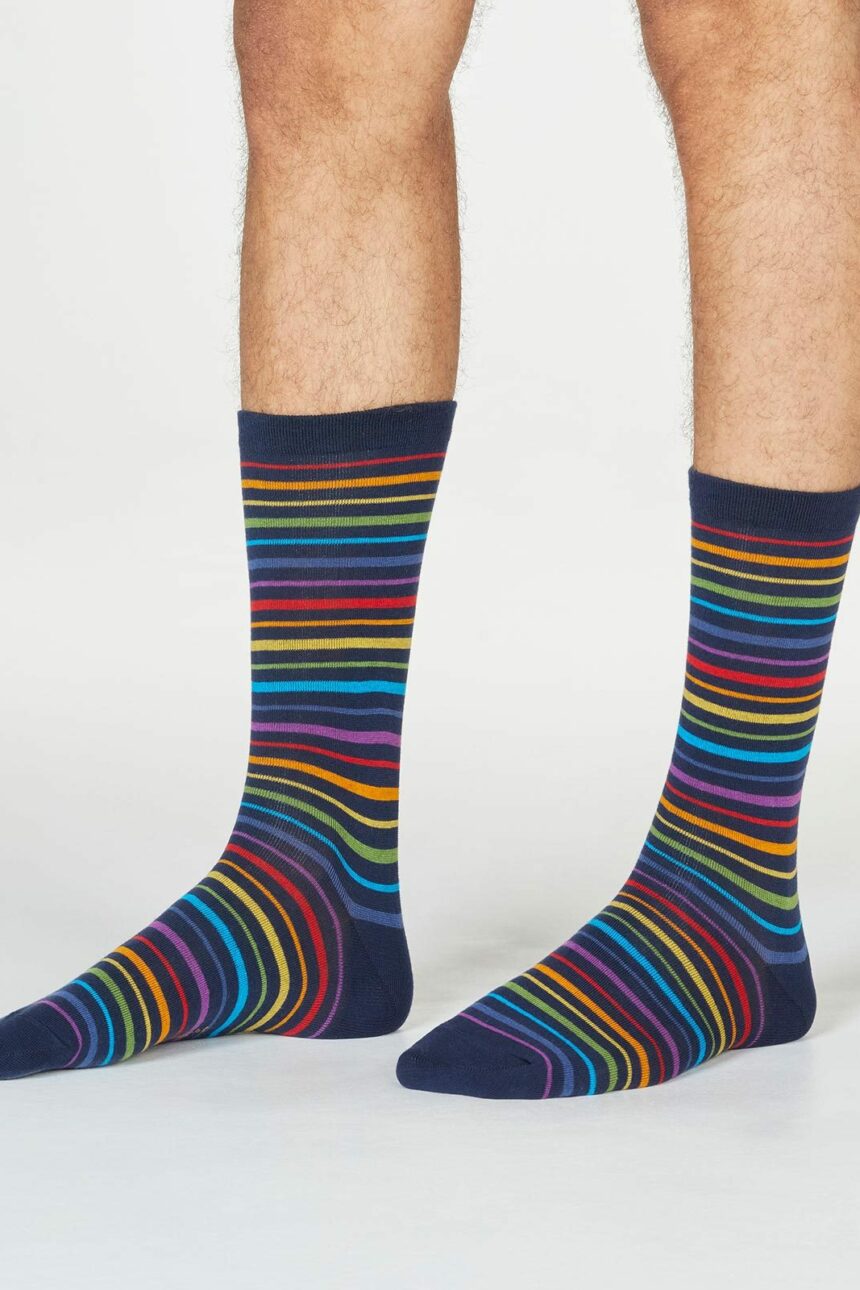 Thought Pánske bavlnené ponožky Rainbow Sripe modré