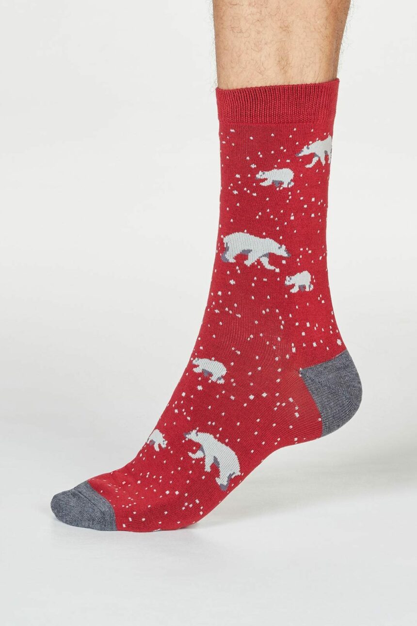 Thought Pánske ponožky Lon Polar Bear červené