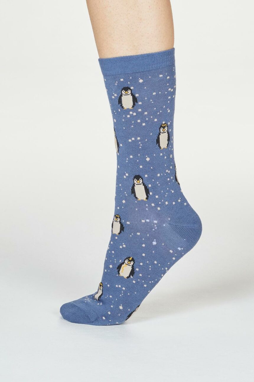 Thought Dámske bambusové ponožky Dona Penguin modré