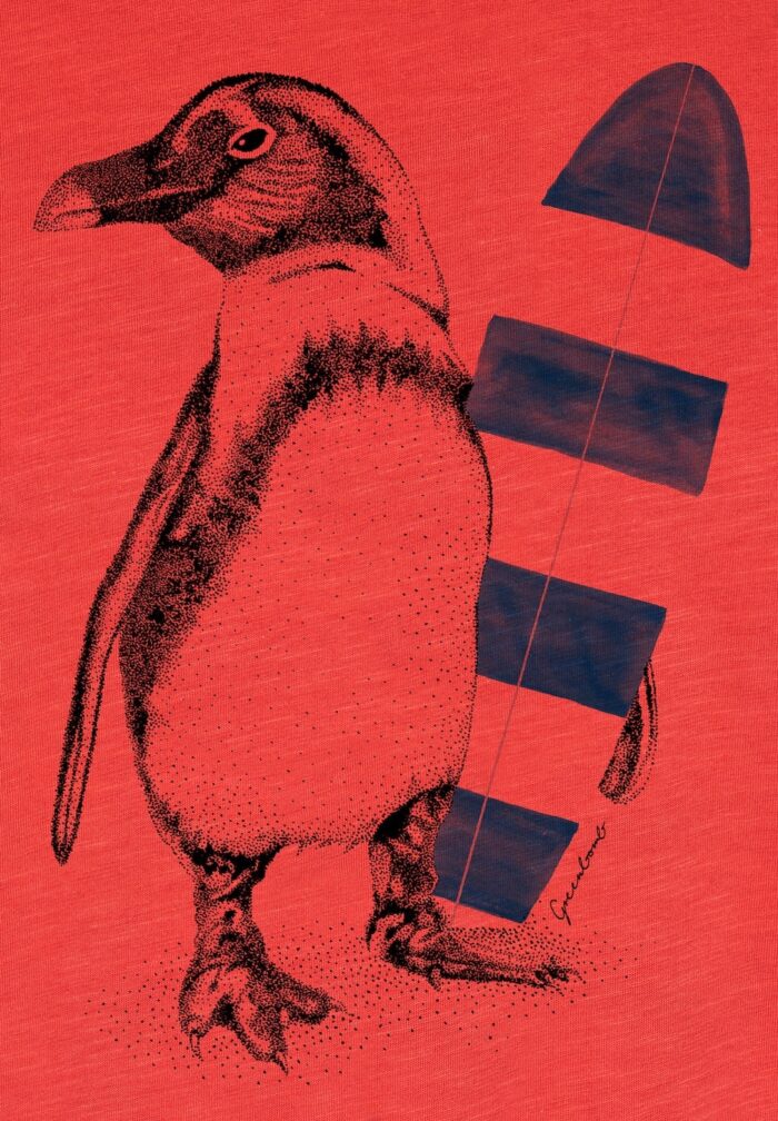 Greenbomb Tričko z bio bavlny Penguin Surfer červené