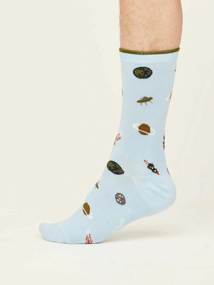 Thought SPM755 Pastel Blue Galactic GOTS Organic Cotton Socks in Blue 1