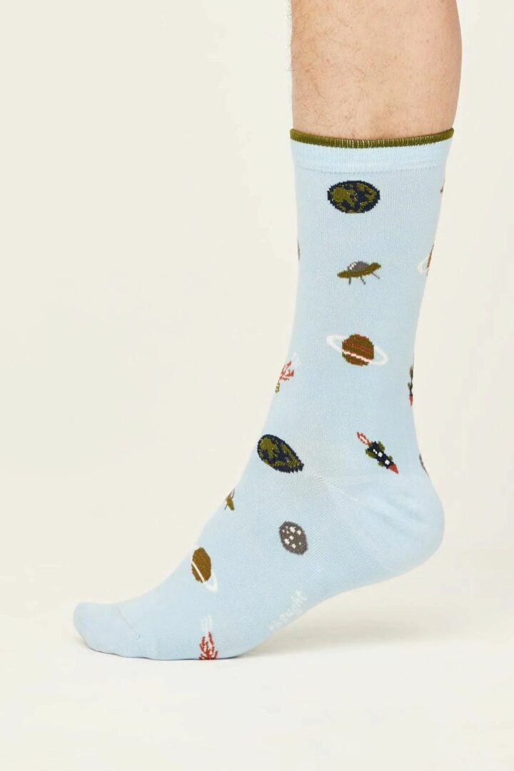 Thought SPM755 Pastel Blue Galactic GOTS Organic Cotton Socks in Blue 1